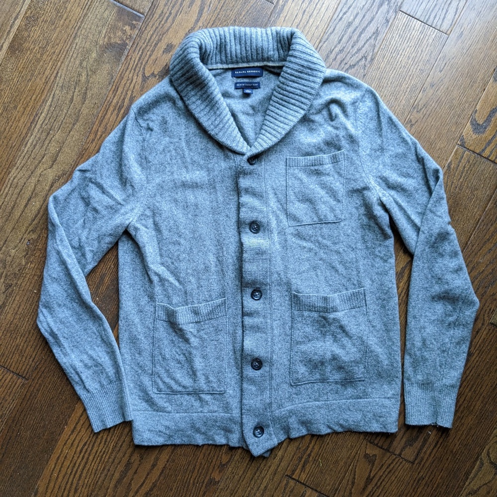 Banana Republic Men's Gray Wool Button Up Sweater - Size L